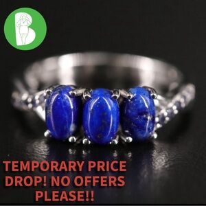 14K SOLID WHITE GOLD OVAL CABACHON LAPIS LAZULI WITH IOLITE ACCENTS (7)